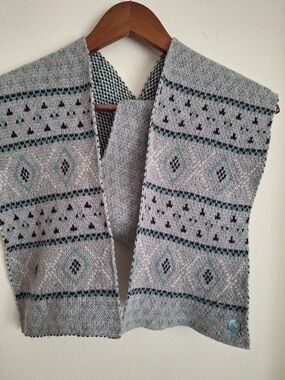 Carhartt Fair Isle Knit Scarf Gray Teal Nordic Pattern Logo Long Winter Unisex